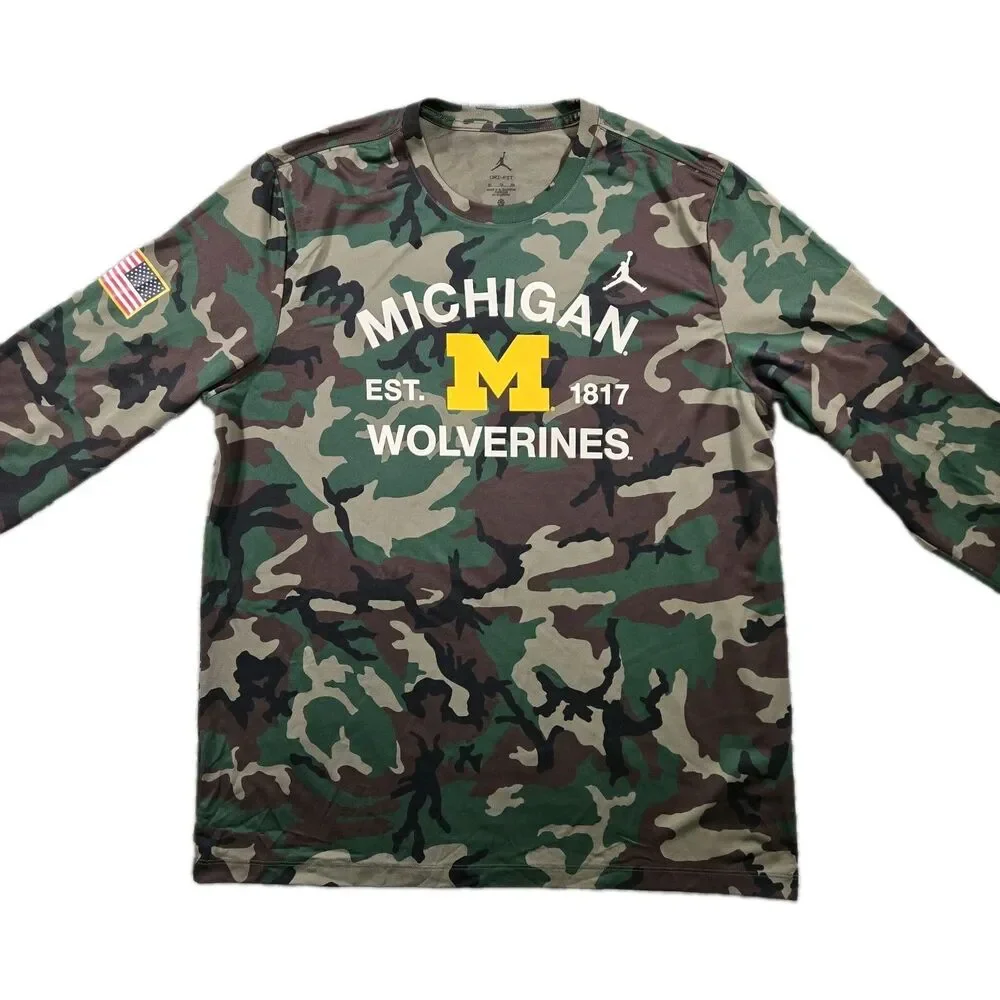 Jordan DriFit Michigan Wolverines Military Appreciation Camo Long Sleeve XL Mens